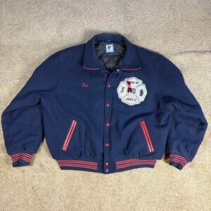 VTG Rennoc Philadelphia FireFighters “KEN” Navy Varsity Jacket Full Snap Sz 2XL